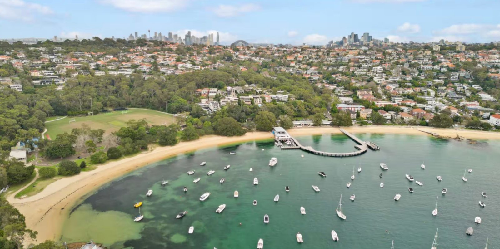 Aerial view of the harbour and beach near Neutral Bay